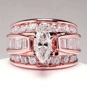 Sparkling Three Row White Zircon Engagement Ring For Women Delicate Jewelry